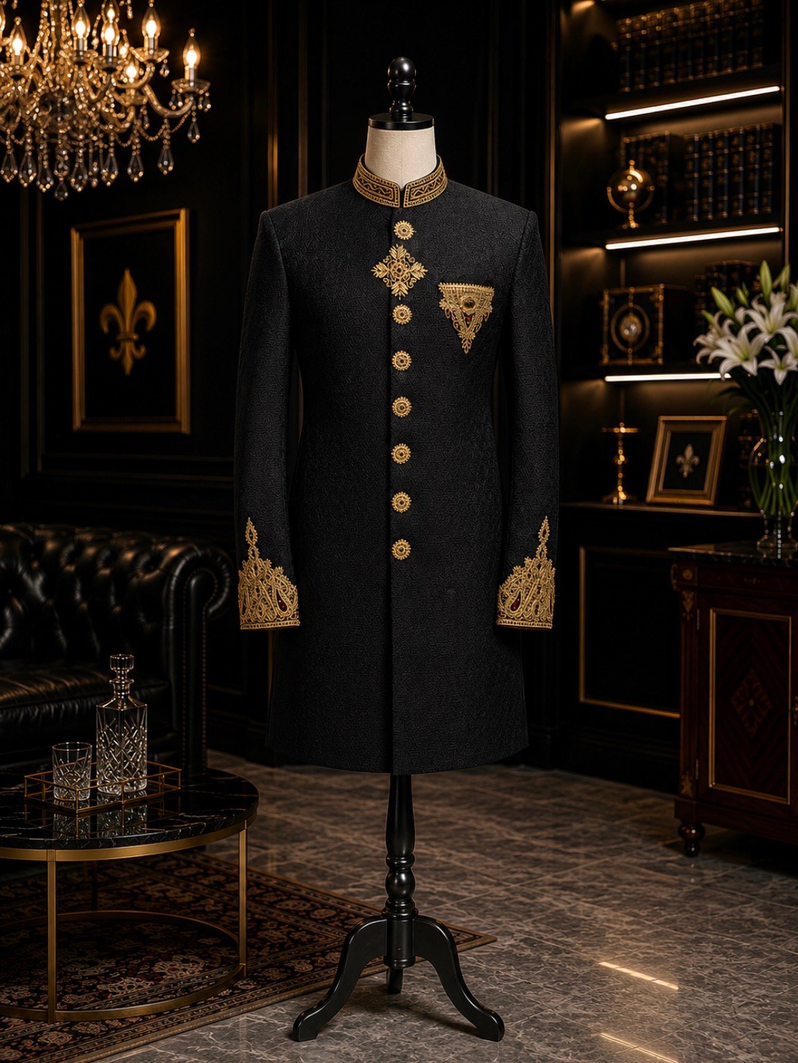 Royal Noir Embroidered Sherwani main image