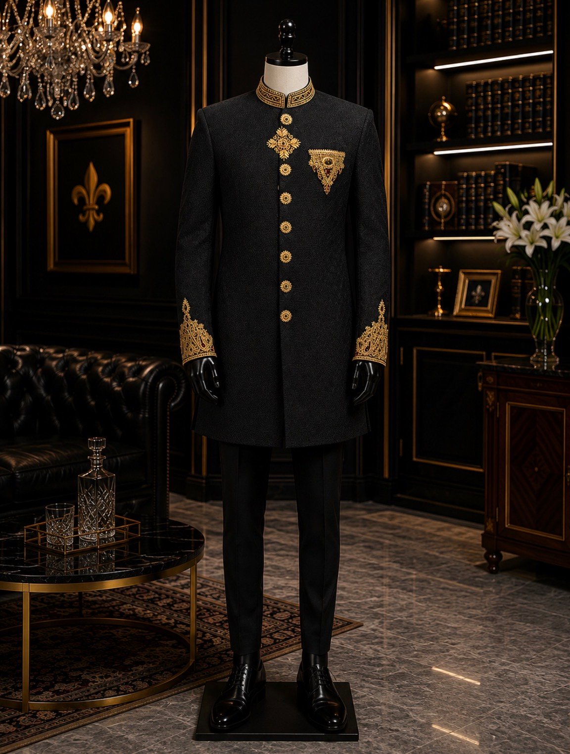 Royal Noir Embroidered Sherwani thumbnail 2